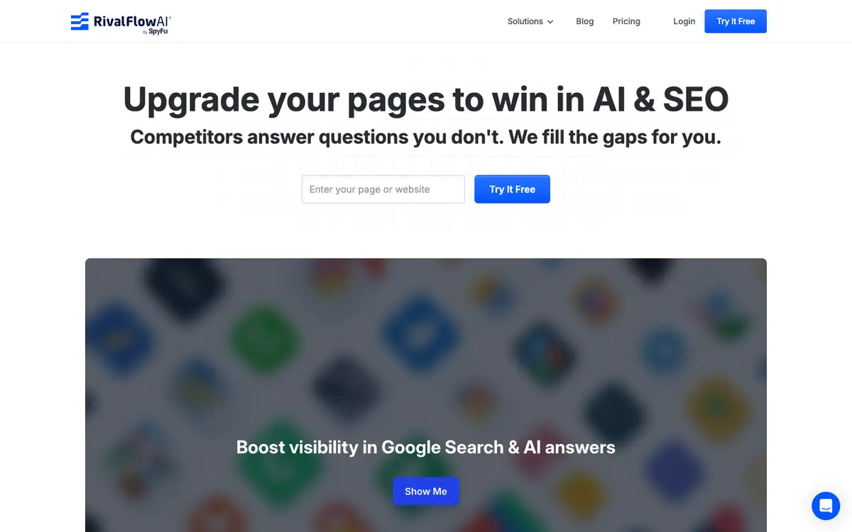 Capture d’écran de la page d’accueil de RivalFlow AI