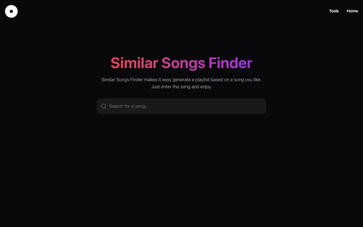 Capture d’écran de la page d’accueil de Similar Songs Finder