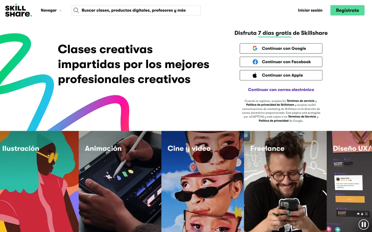 Capture d’écran de la page d’accueil de Skillshare