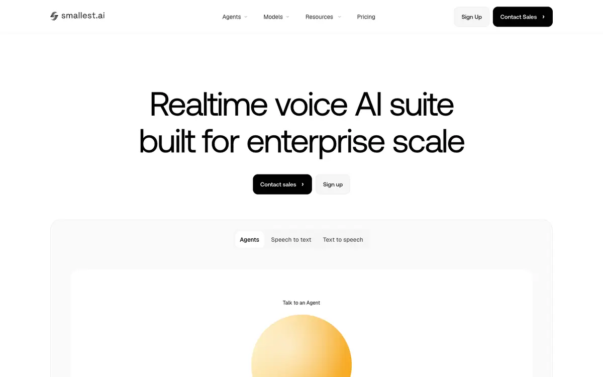 Capture d’écran de la page d’accueil de Smallest AI