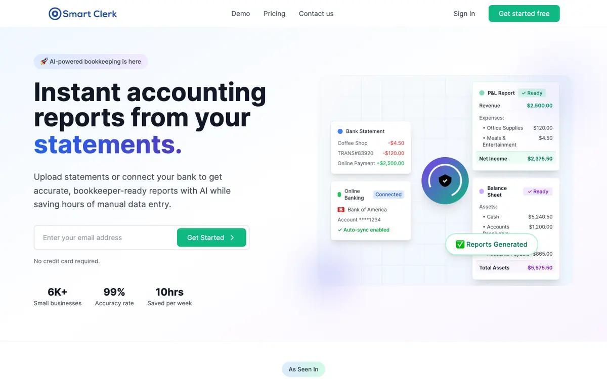 Capture d’écran de la page d’accueil de Smart Clerk
