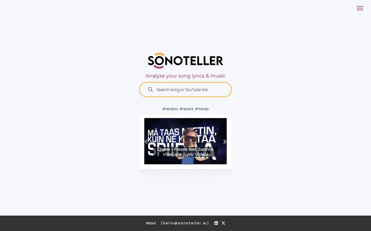 Capture d’écran de la page d’accueil de SONOTELLER.AI