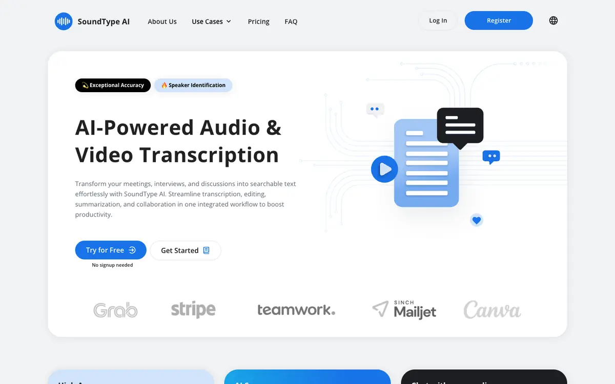 Capture d’écran de la page d’accueil de SoundType AI
