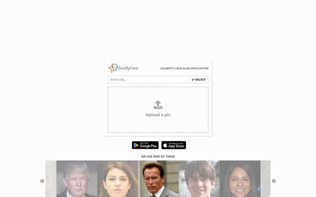 Capture d’écran de la page d’accueil de StarByFace
