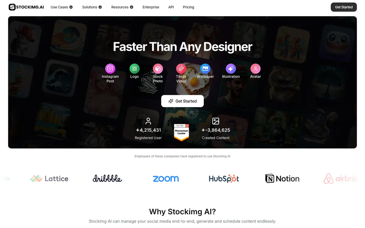 Capture d’écran de la page d’accueil de Stockimg AI