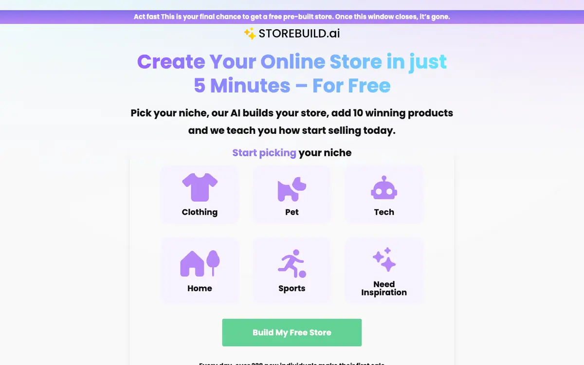Capture d’écran de la page d’accueil de Storebuild.ai