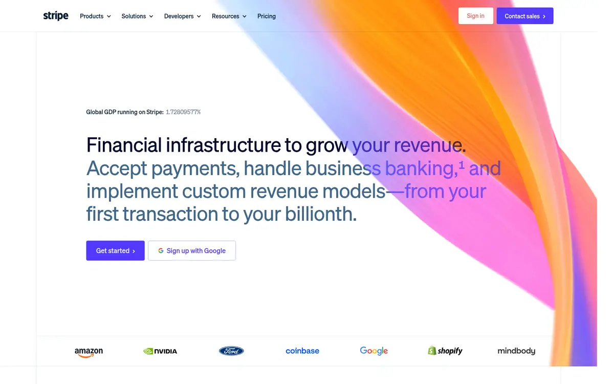 Capture d’écran de la page d’accueil de Stripe