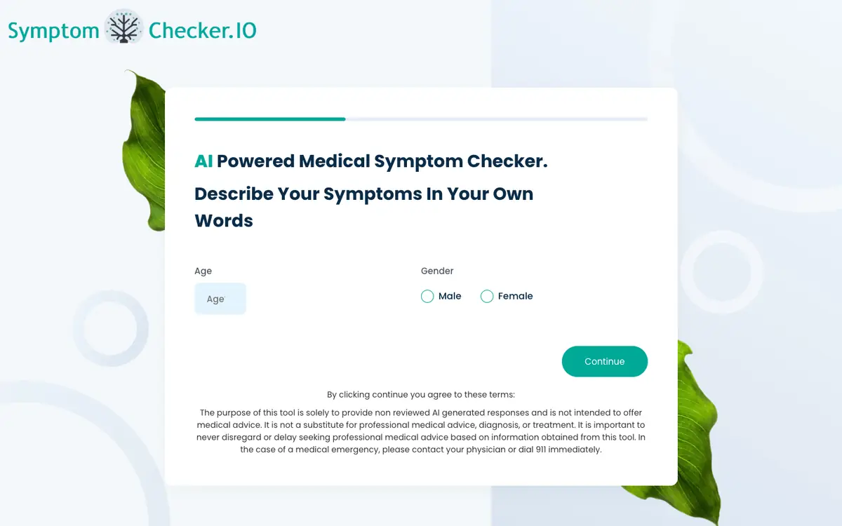 Capture d’écran de la page d’accueil de SymptomChecker.io