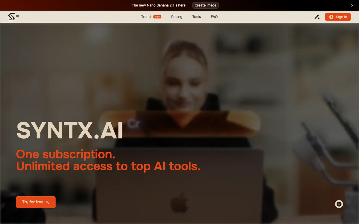Capture d’écran de la page d’accueil de SYNTX.AI