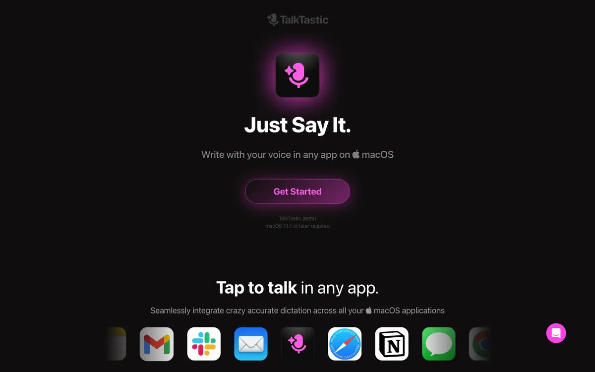 Capture d’écran de la page d’accueil de TalkTastic
