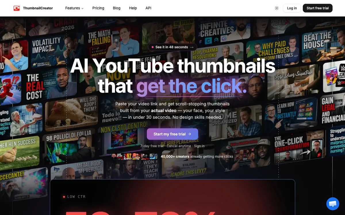 Capture d’écran de la page d’accueil de ThumbnailCreator