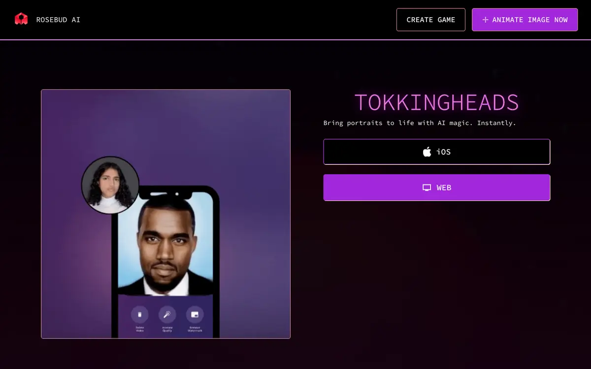 Capture d’écran de la page d’accueil de Tokkingheads