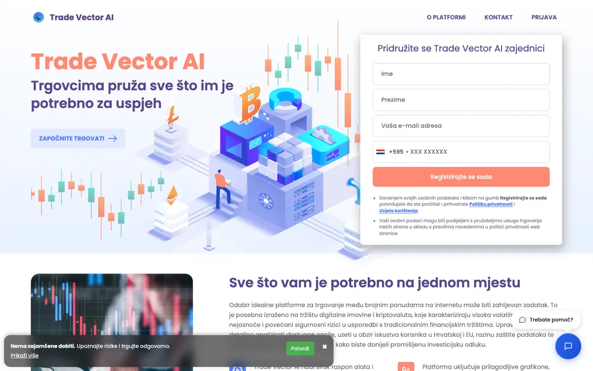 Capture d’écran de la page d’accueil de Trade Vector AI