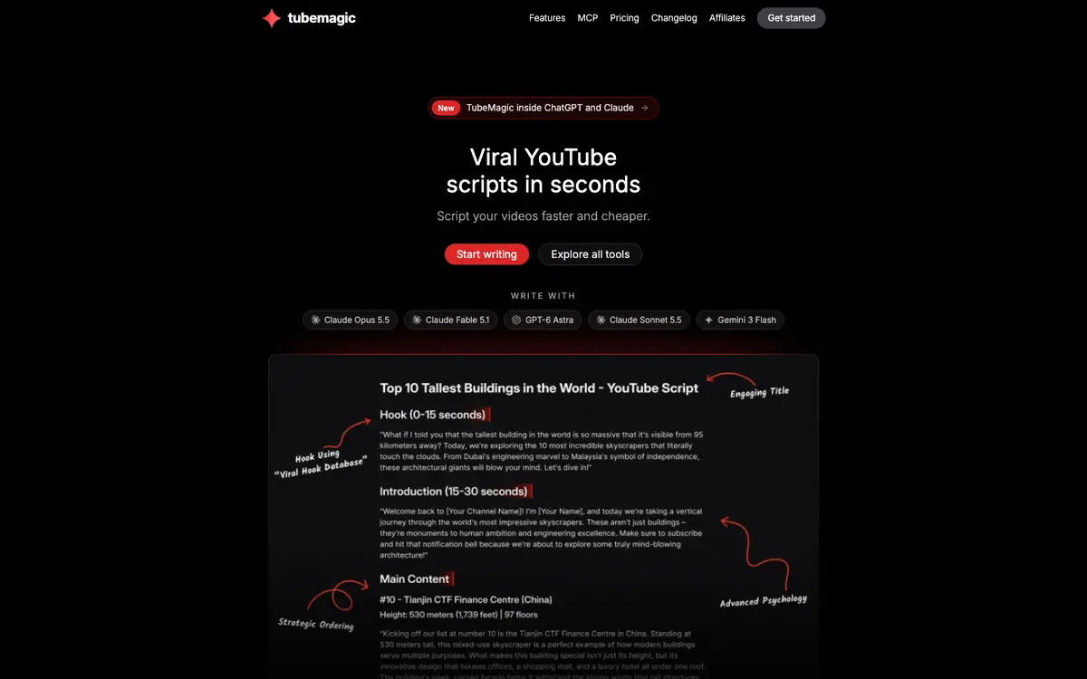 Capture d’écran de la page d’accueil de TubeMagic