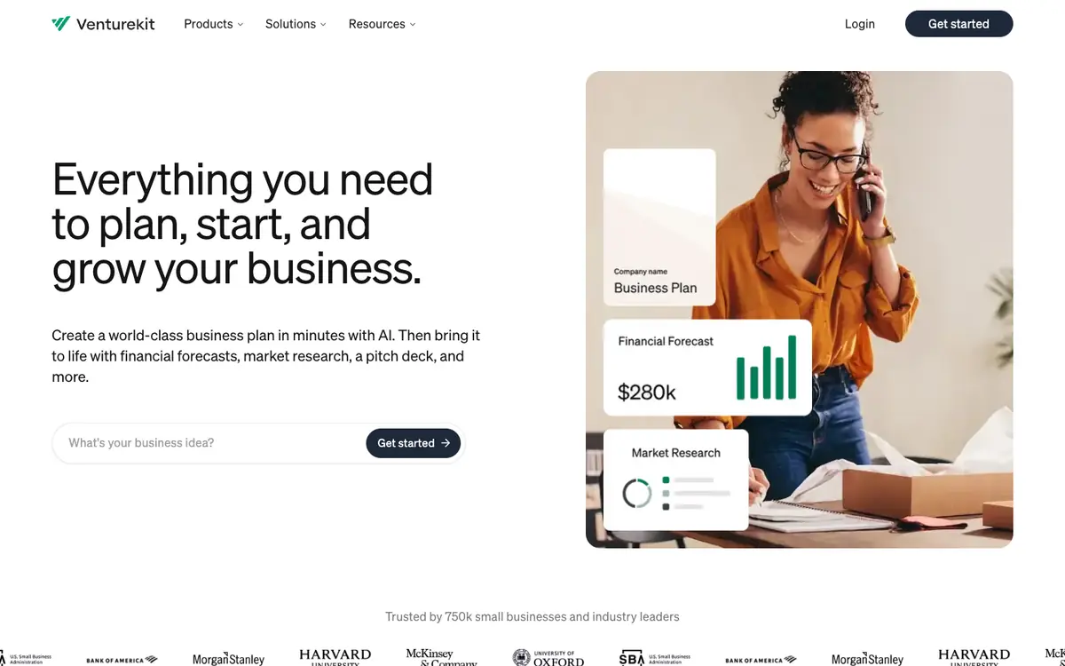Capture d’écran de la page d’accueil de Venturekit
