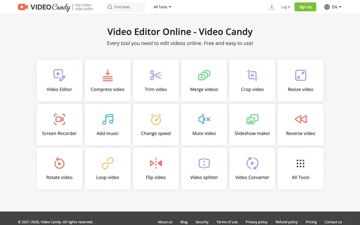 Capture d’écran de la page d’accueil de Video Candy