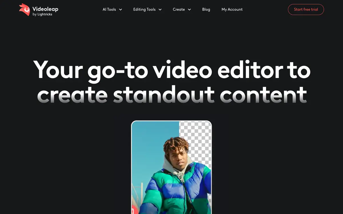 Capture d’écran de la page d’accueil de Videoleap