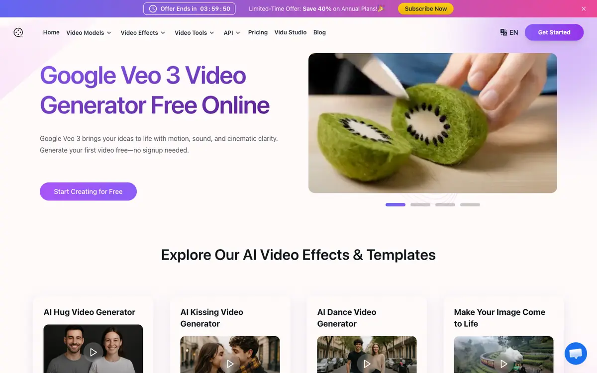 Capture d’écran de la page d’accueil de Videomaker.me