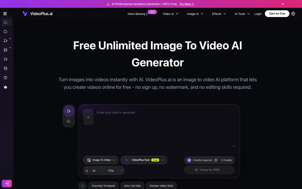 Capture d’écran de la page d’accueil de VideoPlus.ai