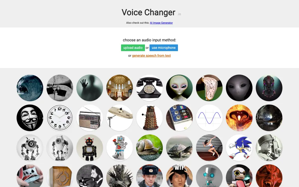 Capture d’écran de la page d’accueil de Voice Changer