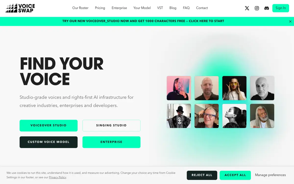 Capture d’écran de la page d’accueil de Voice-Swap