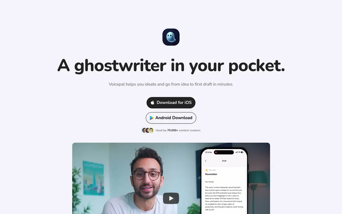 Capture d’écran de la page d’accueil de Voicepal