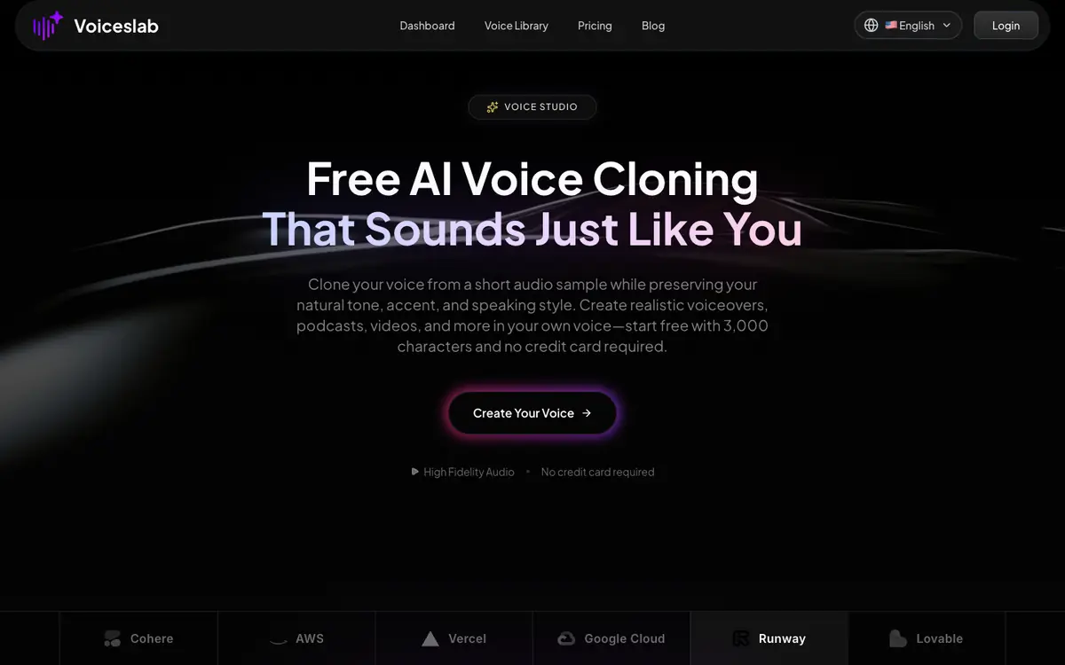 Capture d’écran de la page d’accueil de Voiceslab