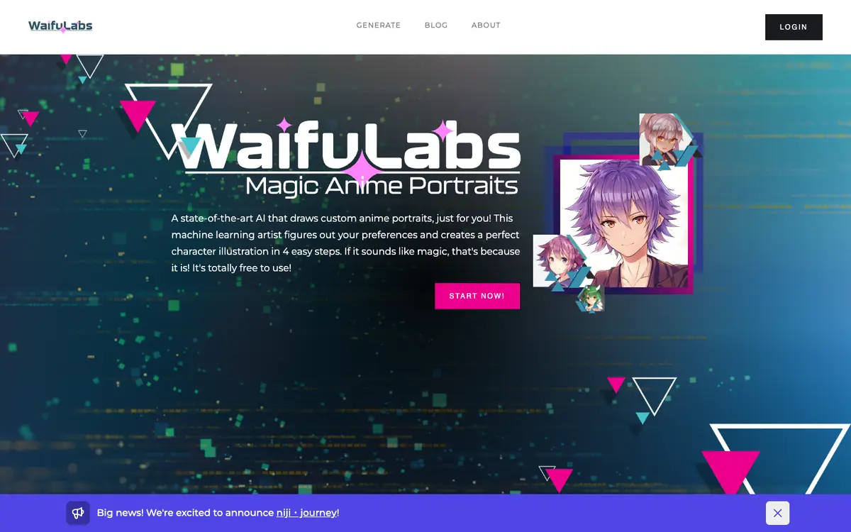 Capture d’écran de la page d’accueil de Waifu Labs