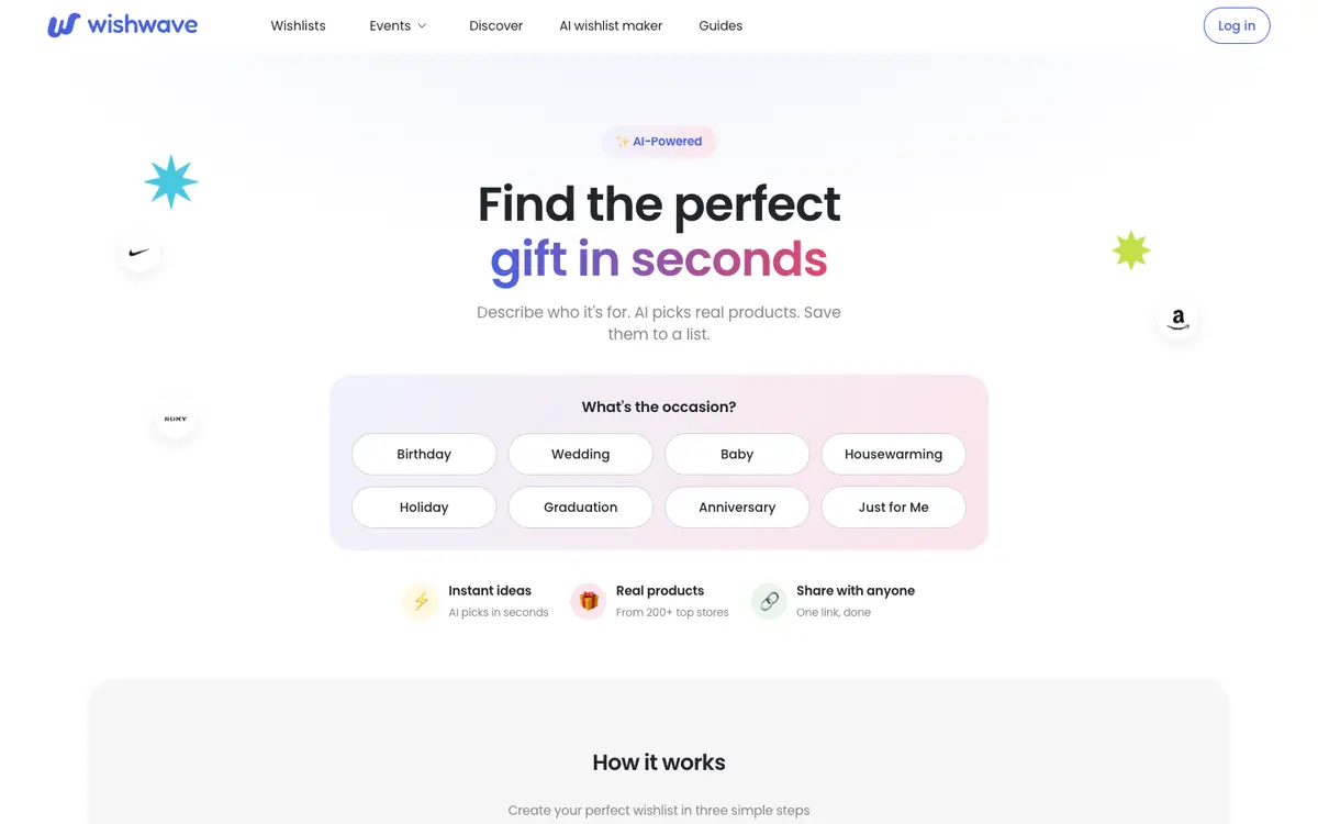 Capture d’écran de la page d’accueil de Wishwave